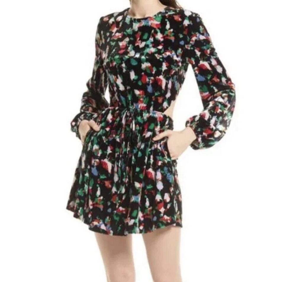 Aqua Velvet Cutout Mini Dress Long Sleeve Black Multicolor Print Size Medium